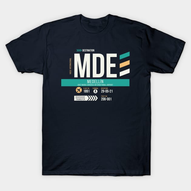 Medellin (MDE) Airport Code Baggage Tag T-Shirt by SLAG_Creative